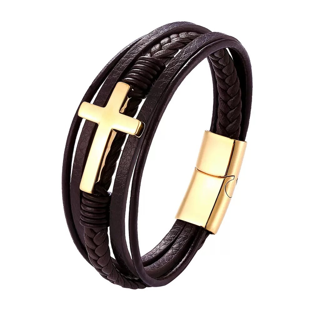 Leather Magnetic-clasp Stainless Steel Cross Bracelet For Men 5f8f8d0e Ed9f 49c5 94f9 9d8b1867d13d