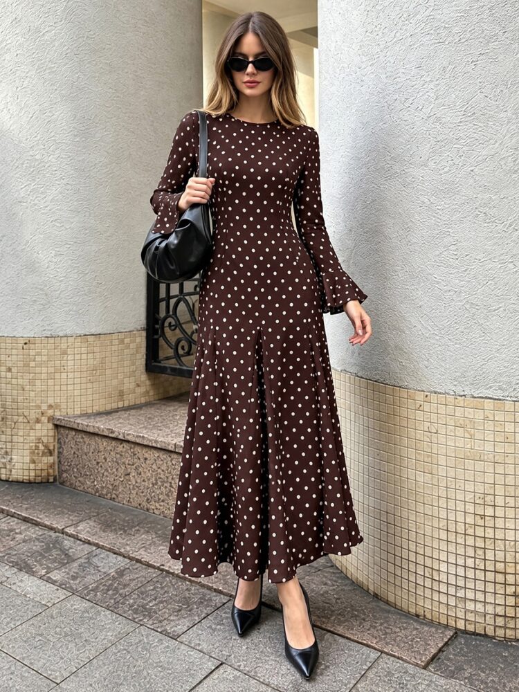 Women's Autumn New Style Waist-Cinching Bell-Sleeve Polka-Dot Dress Ccda5517 Fa06 411d 90e3 59c106267317 750x1000