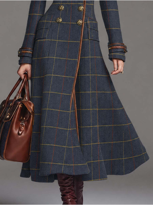 Retro Plaid Double-Breasted Long Coat Daceab1c Db35 4957 Ac1c 305bfcf76d96