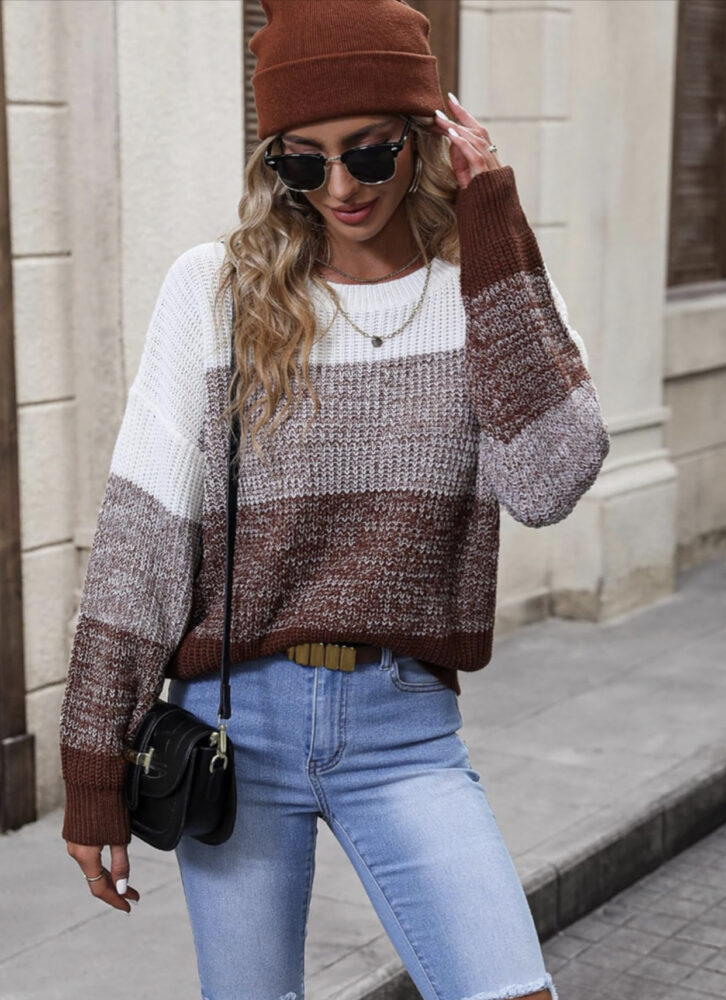 Color-block Crew-neck Pullover Sweater European And American Fashion, Versatile Knit Top F2c4567a 800e 4d99 Acee Bc243b764ea5 726x1000